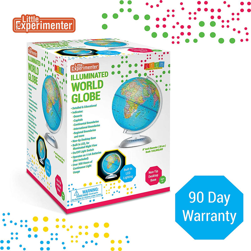 Illuminated Globe of the World with Stand | World Globe for Kids Learning with Build in LED Night Light | Light Up Earth Globe for Children | 8” Globe for Home, Desk, Classroom