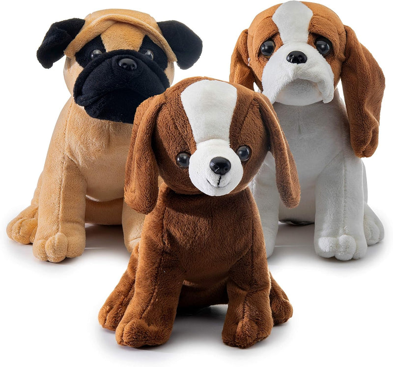 Plush Puppy Dogs - Set Of 3 Realistic Looking 8-Inch Cute And Cozy Stuffed