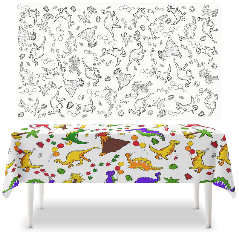 Dinosaur Plastic Tablecloths (2 Pack) Coloring Tablecloths For Kids, Disposable