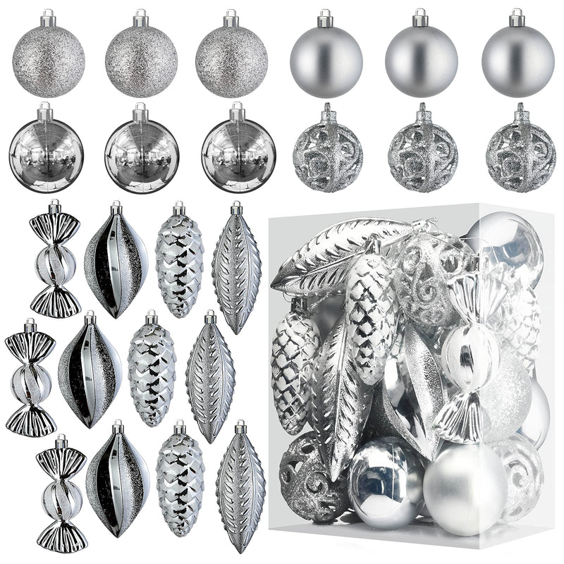 Christmas Ball Ornaments For Christmas Decorations (Silver)  24 Pcs Xmas Tree