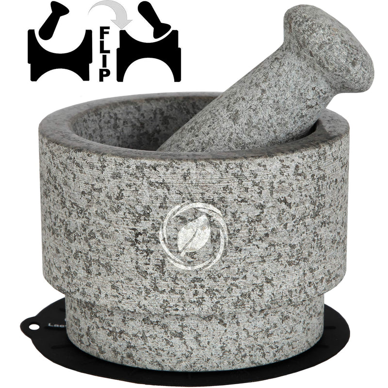 Mortar And Pestle Set (Large)  Gray Granite  Stone Spice Grinder  21 Cup