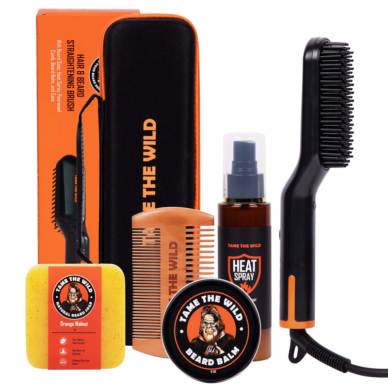 Tame The Wild Beard Straightener Kit - Heated Beard Brush For Men - Beard