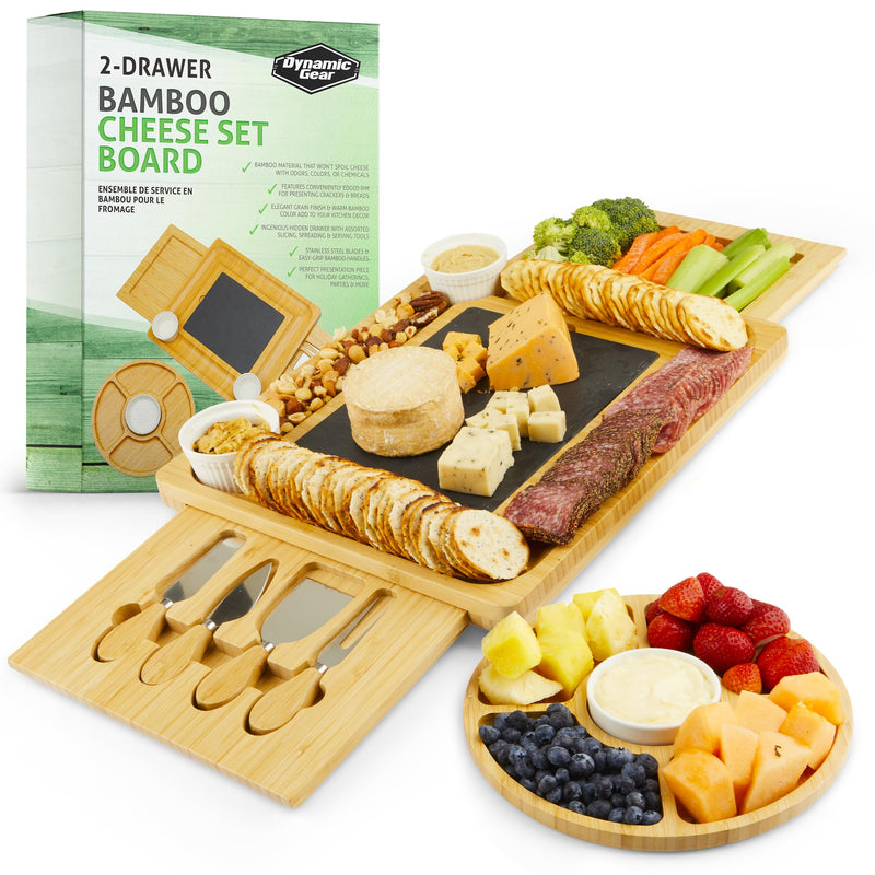 Charcuterie Board Gift Set, Expandable Bamboo Cheese Board With Stainless Steel