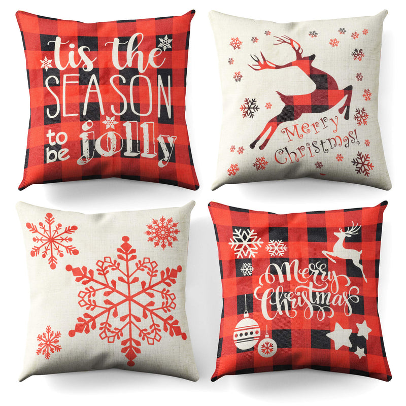 Pack Of 4 Christmas Pillow Covers Zippered 18 X 18 Square Pillow Cases For Couch