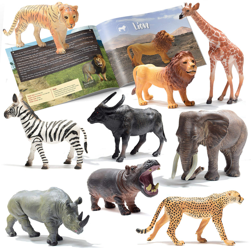 Realistic Safari Animal Figurines - 9 Large Plastic Figures - Jungle, Zoo,