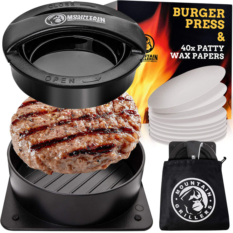 Mountain Grillers Burger Press Hamburger Maker-Non Stick Stuffed Burger Maker Kit For Easily Making Delicious Burgers,Regular Beef Burger&Perfect Shaped Patties-Bonus 40 Wax Papers