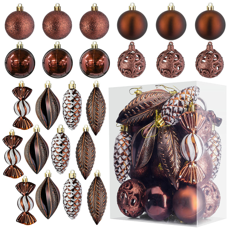 Christmas Ball Brown Ornaments For Christmas Decorations  24 Pcs Xmas Tree