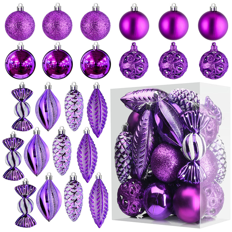 Christmas Ball Ornaments For Christmas Decorations - 24 Pcs Purple Christmas