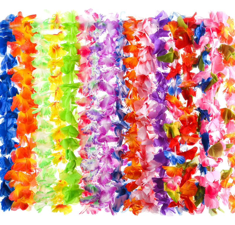 40 Hawaiian Leis For Luau Party Decorations - Bulk Set Of Silk Flower Necklace