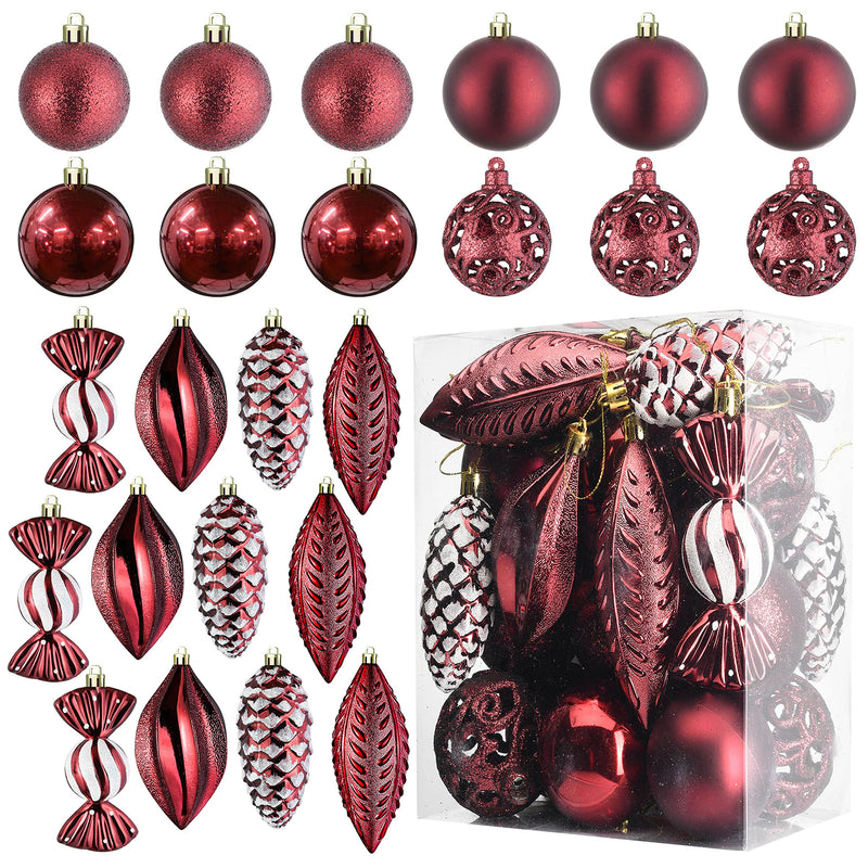 Christmas Ball Ornaments For Christmas Decorations (Wine Red)  24 Pcs Xmas Tree