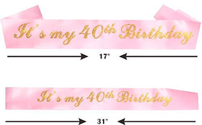 40th Birthday Decorations Women, 40th Birthday Tiara/Crown, 40th Birthday Sash, Pink