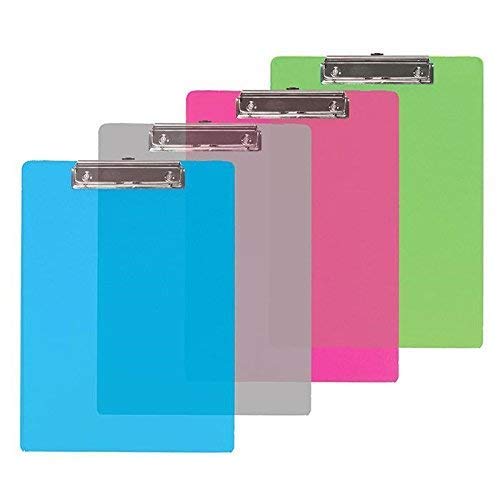 Kicko Standard Size Plastic Clipboard with Sturdy Spring Clip - 4 Pack Vivid