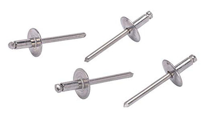 66 Large Flange Stainless Rivets (25pc) 3/16" Diameter, Grip Range (1/4" - 3/8"), All 18