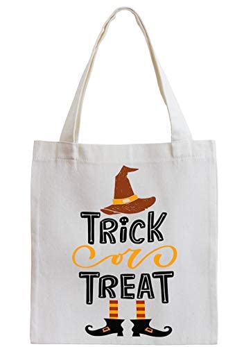 Halloween Treat Bag - 13.8" Large Halloween Canvas Tote Reusable Bag for Trick