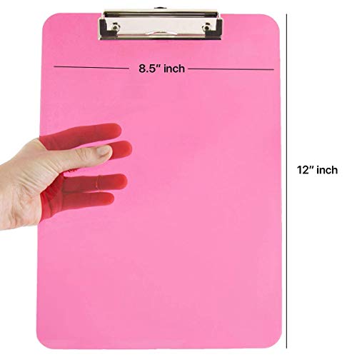 Kicko Standard Size Plastic Clipboard with Sturdy Spring Clip - 4 Pack Vivid