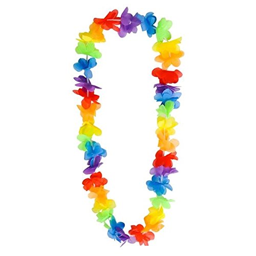 Kicko Rainbow Flower Leis - Hawaiian Luau Leis - 12 Pack - Cool and Fun Colorful Rainbow