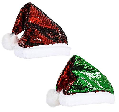 Flip Sequin Christmas Santa Hat Set of 3 Green, Red, Gold, and Silver Holiday Themed