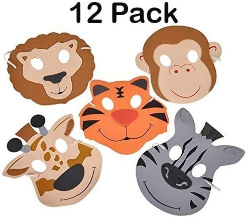 Kicko 12 Foam Animal Masks 7.5 Inch 4 Different Sorts of Animals - Good for Kids Costume