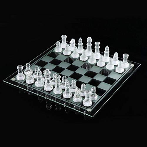 Kicko Glass Chess Set - 10 inch - 33 Pieces - Transparent Board Game with Frosted