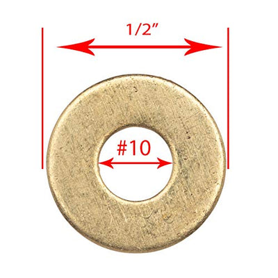 10 x 1/2" OD Brass Flat Washer, (100 Pack) - Choose Size, by Bolt