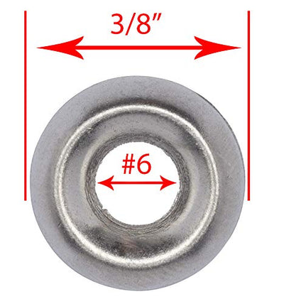 6 Stainless Cup Countersunk Finish Washer, (100 Pack) - Choose Size, by Bolt Dropper, 18