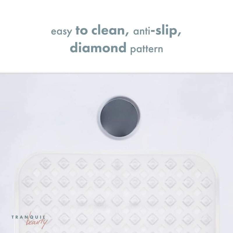 Non-Slip Bath Mat  Diamond Cut White 88x40cm/35x16in With Suction Cups