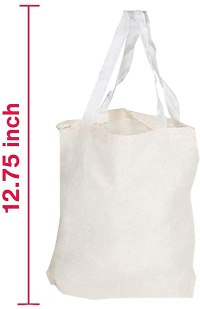 Kicko 12.75 White Classic Canvas Bags - Pack Of 12 Fabric Shoulder Bag Set - Plain Gift