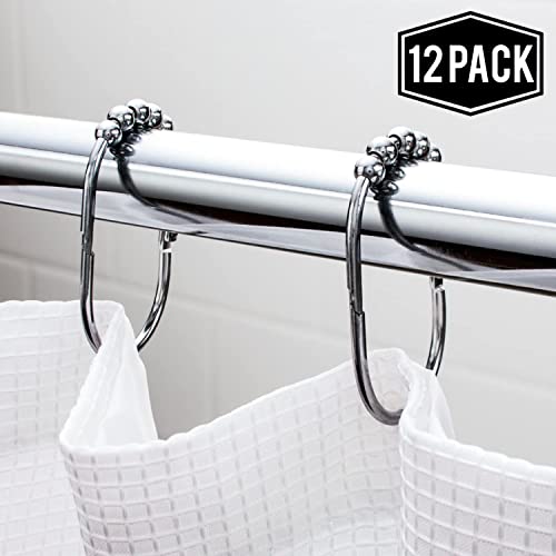 Wide Shower Curtain Rings / Hooks Set, DecorativePolished Chrome Finish, Easy Glide