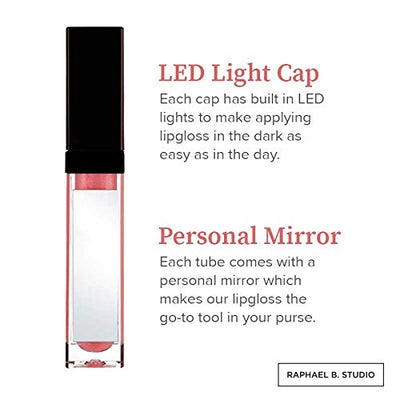 Hydrating Lip Gloss with Mirror, LED Light Up Flashlight Tube, pH Color Changing