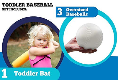 Toddler Baseball Set for Beginners: (1) Plastic, Toddler Baseball Bat & (3) Oversized