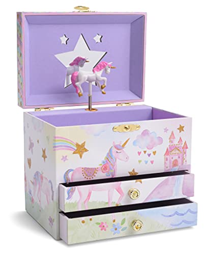 Jewelkeeper Unicorn and Rainbow Musical Jewelry Box with 2 Pullout Drawers, The Unicorn