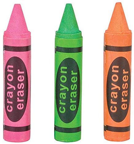 Kicko Crayon Shaped Erasers - 12 Pack Rubber Pencil Eraser - for School Supplies, Party