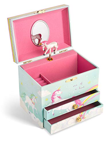 Jewelkeeper Unicorn and Rainbow Musical Jewelry Box with 2 Pullout Drawers, The Unicorn