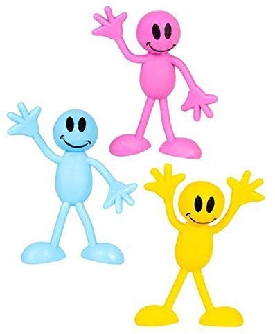 Kicko Bendable Smile Figures - Happy Faces - 12 Pack Assorted Colors - Bendable Toys