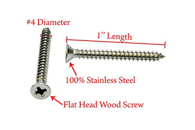 10 X 3/4'' Stainless Flat Head Phillips Wood Screw, (100 pc), 18-8 (304) Stainless Steel