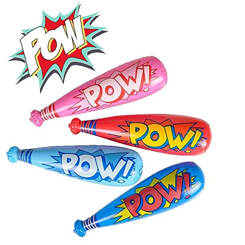 Kicko Jumbo Inflatable Baseball Bats - 12 Pack - Assorted Colors - Giant Pow Action