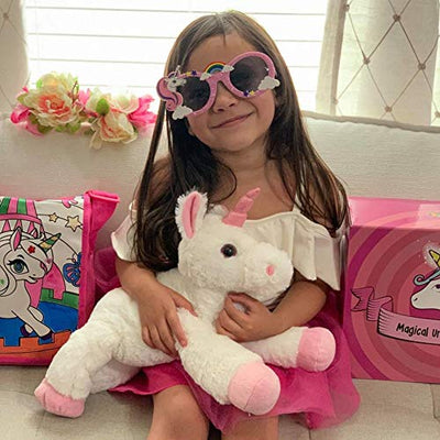 Magical Unicorn Gift Set with 15" Plush Stuffed Unicorn, Pink Sunglasses, Unicorn Purse