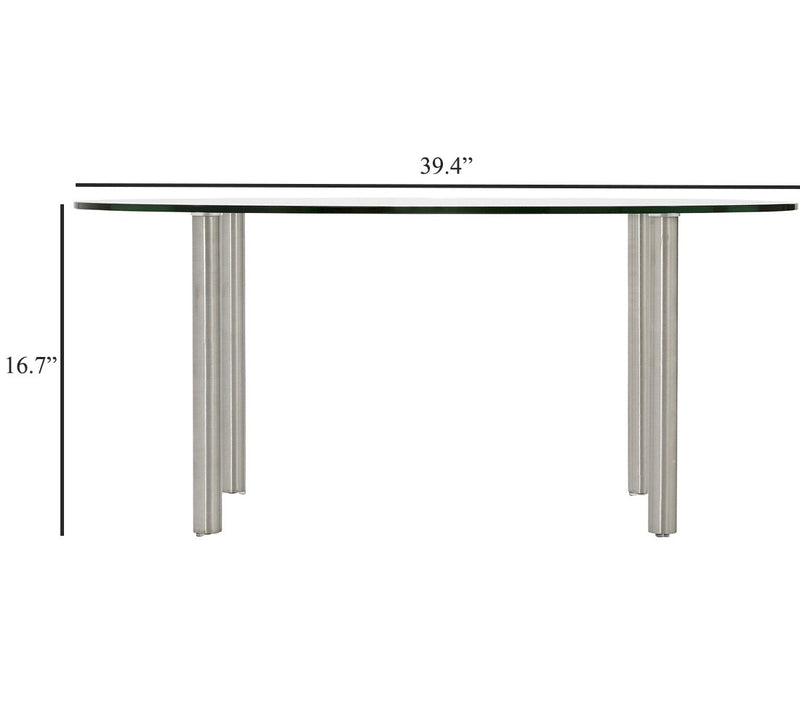 Modern Glass Coffee Table | Stainless Brushed Metal Leg Clear Glass Top Designer Tables