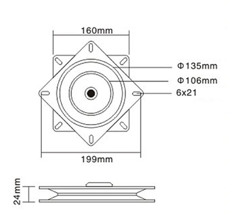 2WAYZ 6" 160MM 360 Swivel Ball Bearing Plate Replacement. Universal Mounted Hardware Base