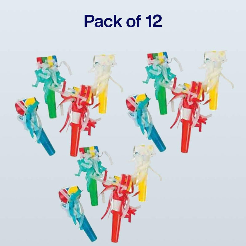 Kicko Colorful Whistle Blowouts with Fringes - 12 Pack - 13 Inch - for Kids, Party Favors