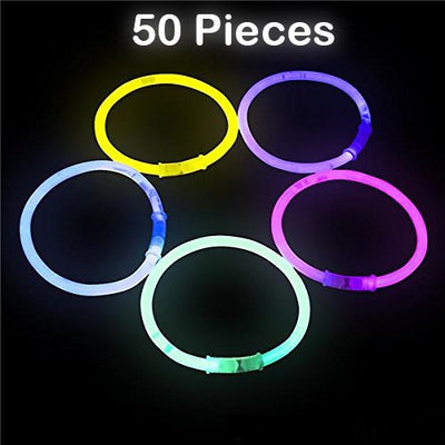 Kicko Glow Sticks Bracelets Wrist Bands, 50 Lumi Sticks with 50 Connectors in a Compact