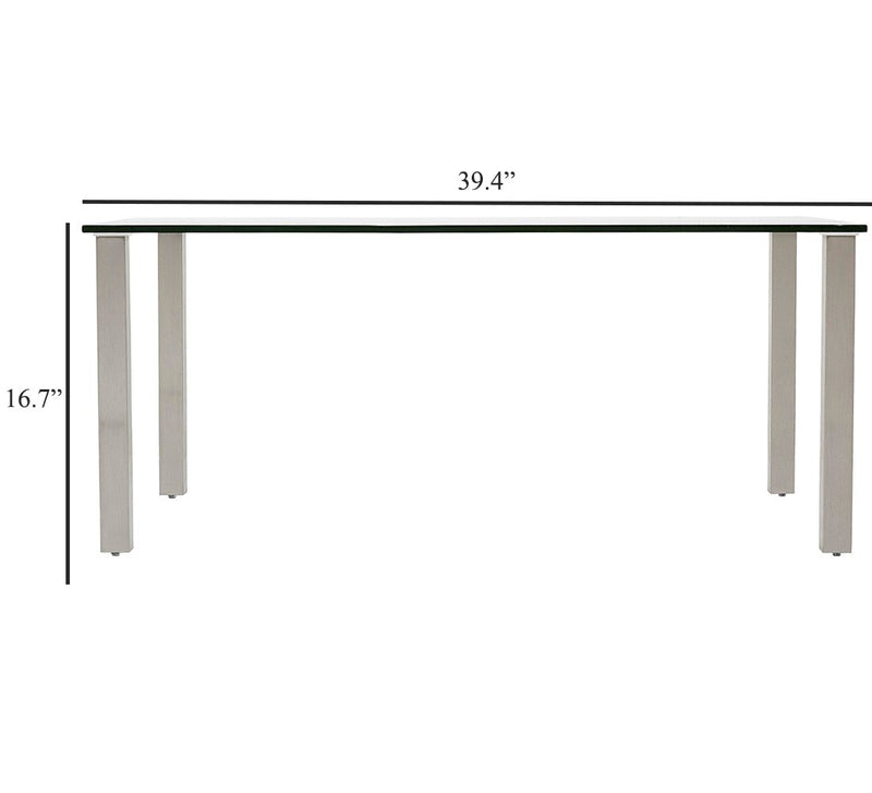 Modern Glass Coffee Table | Stainless Brushed Metal Leg Clear Glass Top Designer Tables Squared Legs