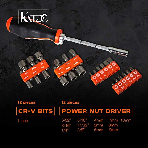 Katzco Multi Angle Ratcheting Screwdriver - 26 Piece Driver, Bit and Socket Set 90 and 180