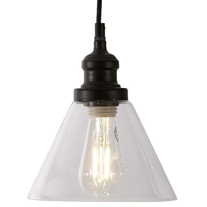 Clear Angled Glass Black Pendant Hanging Light Fixture Black Finish with LED Edison Bulb