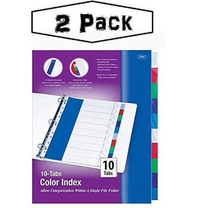 Kicko 3-Ring Binder Dividers with 10-Color Tabs  2 Pack Durable Ring Binders