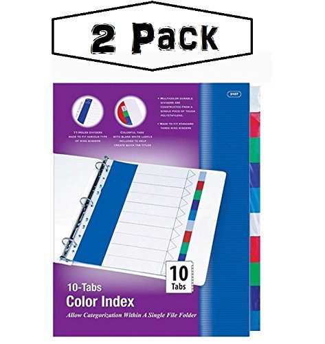 Kicko 3-Ring Binder Dividers with 10-Color Tabs  2 Pack Durable Ring Binders