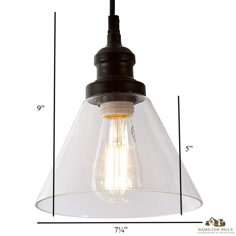 Clear Angled Glass Black Pendant Hanging Light Fixture Black Finish with LED Edison Bulb