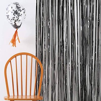 Kicko Black Foil Fringe Curtain - 2 Pack - 3 x 8 Feet - 36 x 96 Inches Metallic Panels