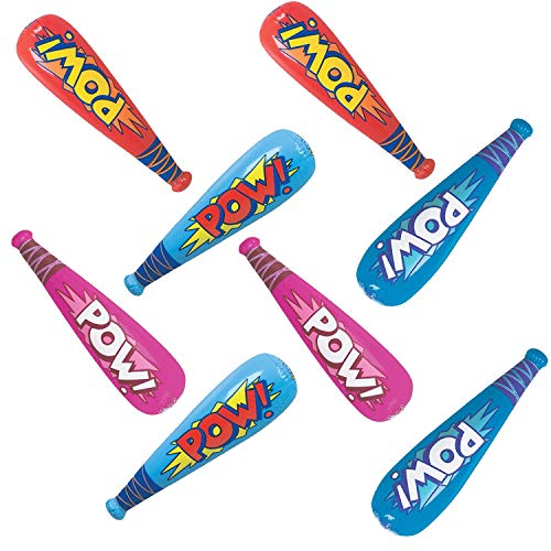 Kicko Jumbo Inflatable Baseball Bats - 12 Pack - Assorted Colors - Giant Pow Action