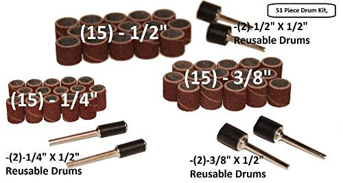 Katzco 51 Piece Drum Kit - 45 Sanding Bands, 6 Mandrills - Fits Any Drill - for Rotary